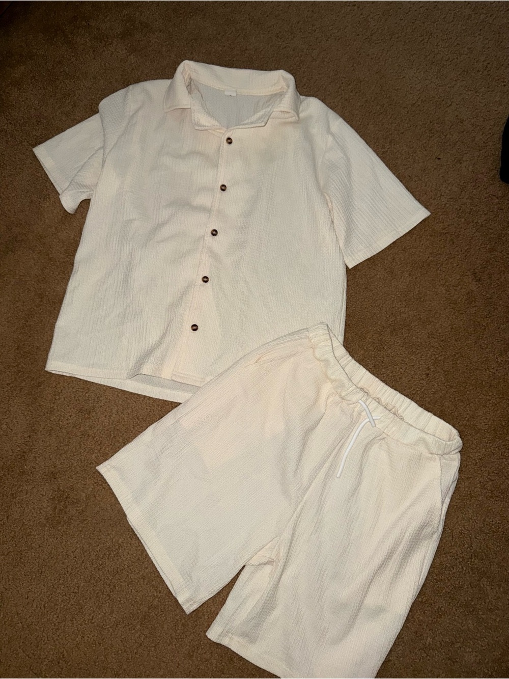 Kids Cream Short-Sleeve Pajama Set with Elastic Waist Shorts